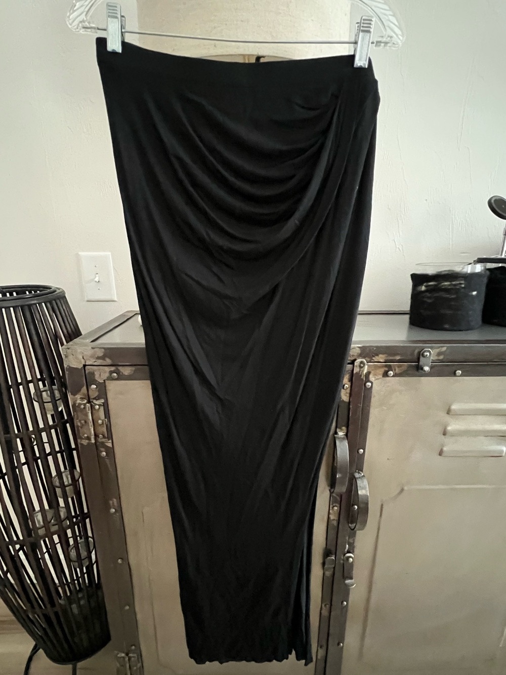 Helmut Lang Black Draped Ruched Floor-Length Maxi Skirt Size S - Picture 2 of 7